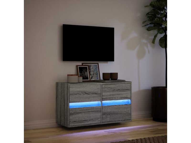  Meuble tv - banc tv - meuble de rangement mural avec lumières led sonoma gris 80x31x45 cm  - Conforama E