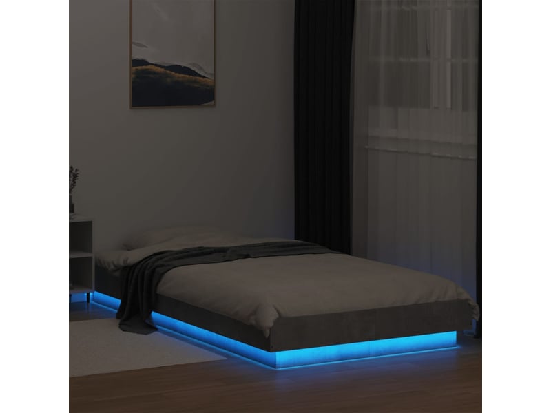  Lit simple- lit adulte -  cadre de lit et lumières led sans matelas gris béton 100x200 cm  - Conforama C