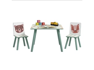 Table et 2 chaises pour enfants 3-8 ans ensemble 3 pièces motif animaux pour chambre à coucher salle de jeux vert