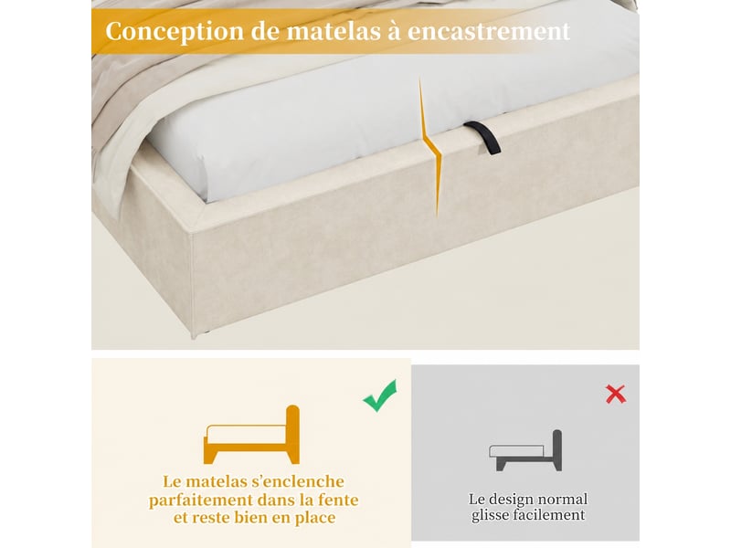  Lit coffre 120 x 200 cm beige en tissu chenille, rembourré avec sommier à lattes, sans matelas  - Conforama D