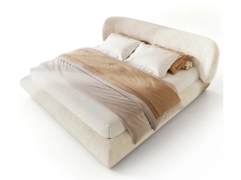Lit capitonné 180×200, sommier + tête, chenille, bois, beige, sans matelas - Conforama A