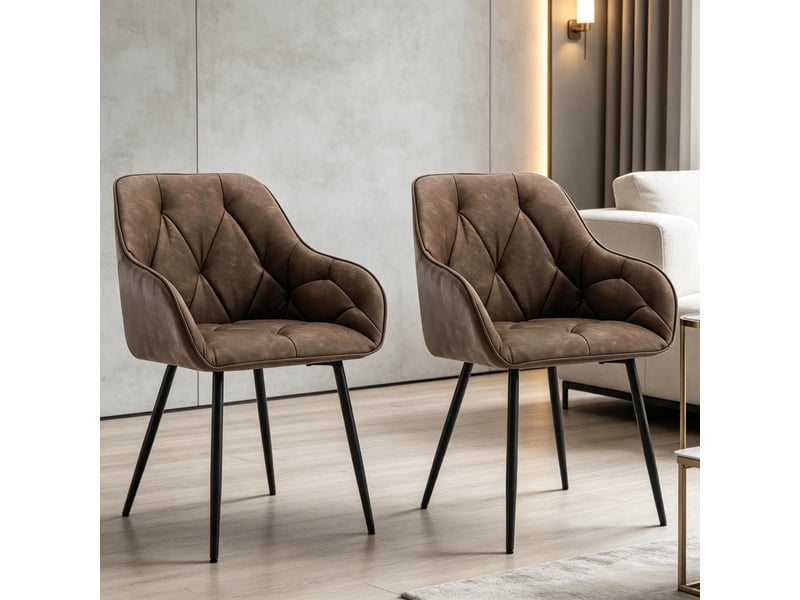  Chaises de salle à manger lot de 2 avec accoudoirs, dossier ergonomique et assise rembourrée moderne  - Conforama D