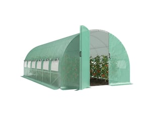 Serre tunnel de 6 x 3 x 2 m avec porte à charnières, 12 fenêtres grillagées et structure en acier galvanisé vert