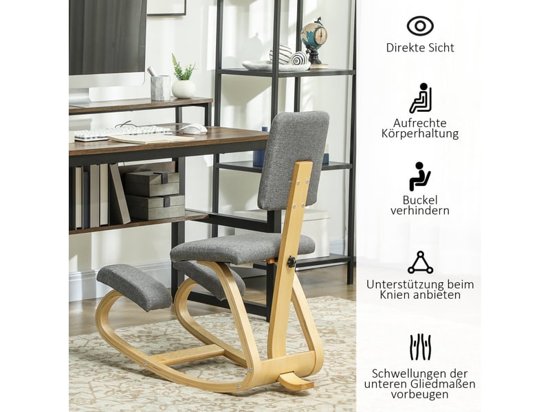  Chaise ergonomique à genoux,84x51x93 cm,avec bascule,polyester,gris  - Conforama D