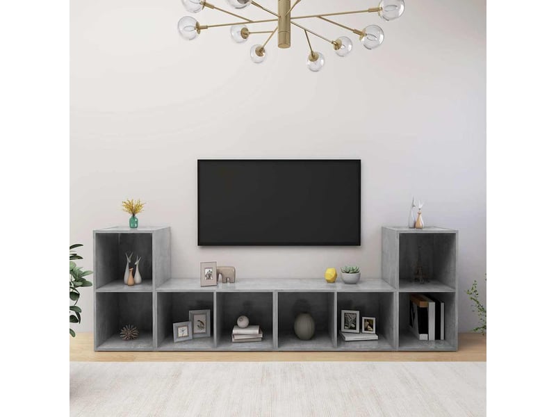 Lot de 4 meuble tv bas salon gris béton 72x35x36,5 cm bois d'ingénierie  - Conforama B
