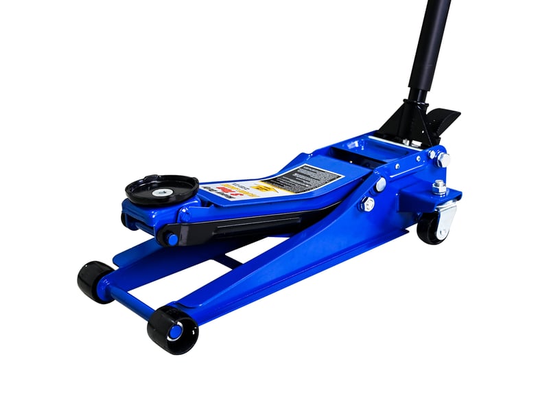  Cric rouleur hydraulique 3 tonnes 67 x 33 x 50,8 cm bleu, acier et aluminium, double pompe rapide  - Conforama A