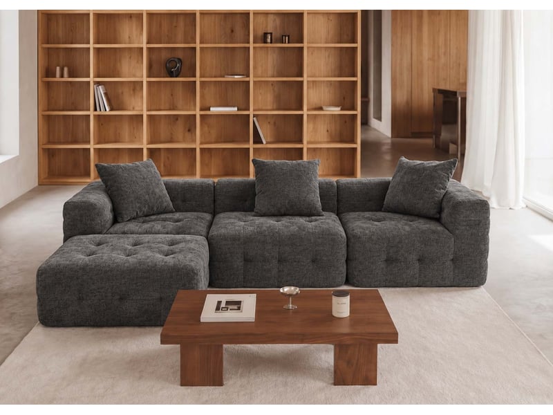 Canapé hwc-r33, canapé 3 places, canapé rembourréde détente, tissutextile (340 gm²) 270 cm - gris foncé  - Conforama B