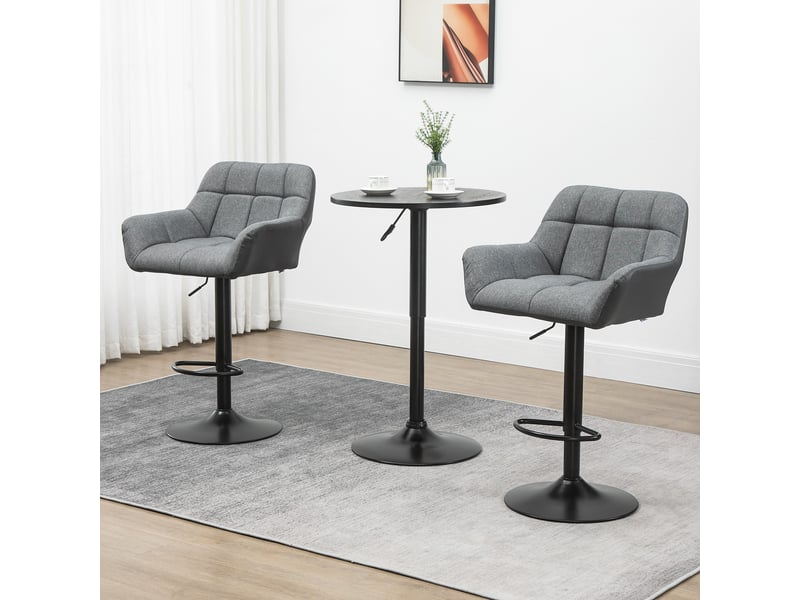  Ensemble de 2 tabourets de bar, style rétro, hauteur réglable, similicuir aspect lin, gris et noir  - Conforama D