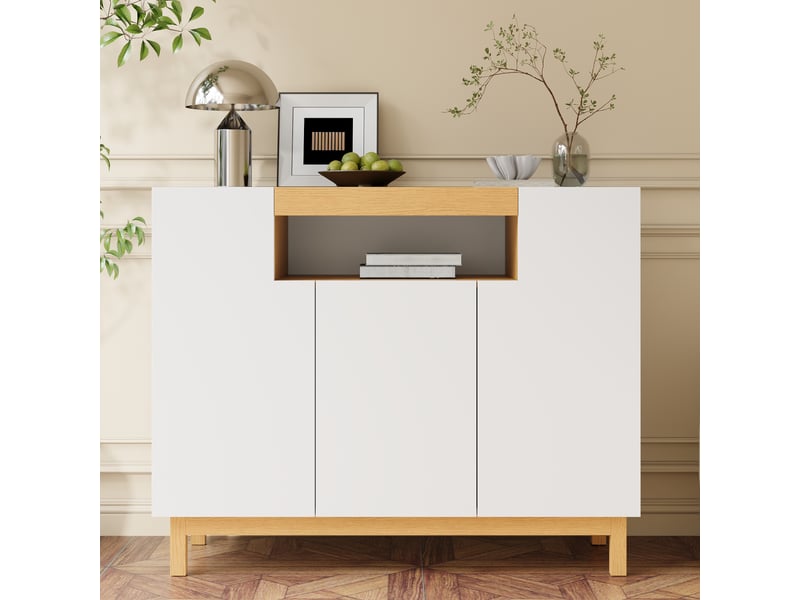 Buffet 3 porte(s) 0 tiroir(s) - 120,5 cm blanc panneau de particules buffet blanc - Conforama B
