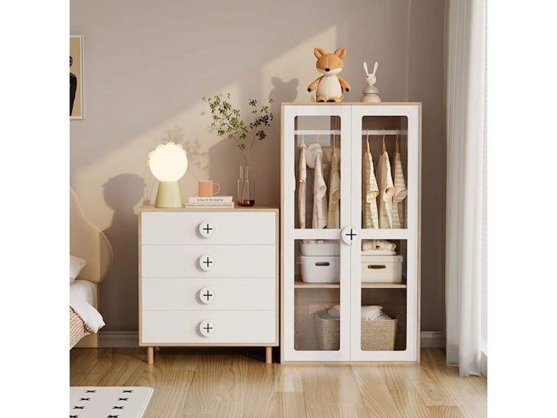  Armoire de chambre avec commode blanche et bois, meuble de rangement 160x50x150 cm  - Conforama B
