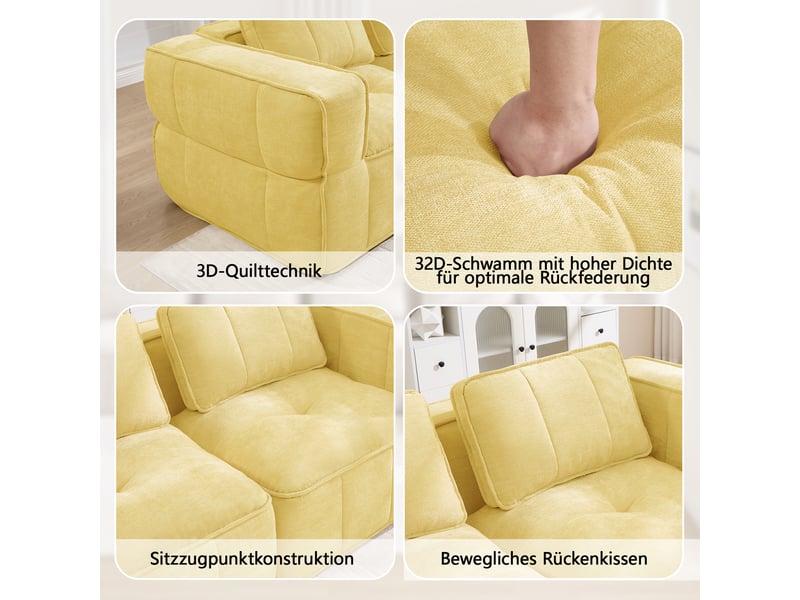 Canapé droit modulable 198x93x67 cm - mousse haute densité 32d - assise profonde - 2 places pour salon et petit espace - jaune - Conforama R