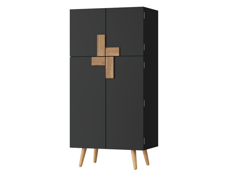  Buffet haut 60 x 35 x 120 cm noir en mdf, 4 portes avec étagères réglables et rangements sur portes  - Conforama D