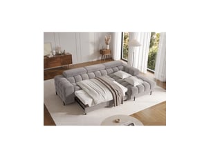 Canapé d'angle droit fixe <strong></strong> <strong></strong> 3 places Polyester gris avec coffre de rangement