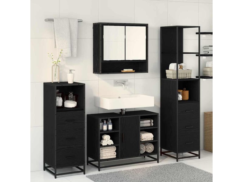  Ensemble de mobilier de salle de bain 3 pièces chêne noir cf64465  - Conforama D