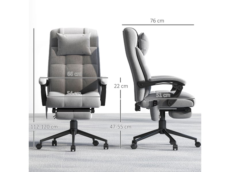  Fauteuil de bureau ergonomique avec fonction massage, 66 x 76 x 116-124 cm, gris  - Conforama E