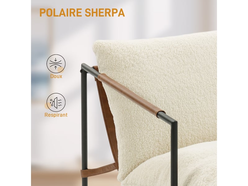  Fauteuil d'appoint en tissu bouclette et acier crème 77x91x80 cm  - Conforama E