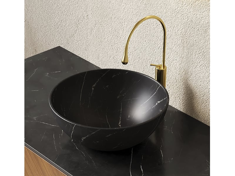  Lavabo à poser sans trou en céramique, surface lisse facile à nettoyer, finition noir mat, pour salle de bain, 36 cm  - Conforama B