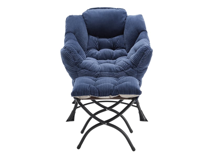  Fauteuil lounge bleu marine avec repose-pieds, accoudoirs et poche latérale, petit espace  - Conforama A