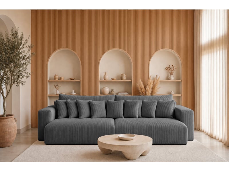 Suzie - canapé droit convertible petit velours côtelé 4 places gris foncé - Conforama D