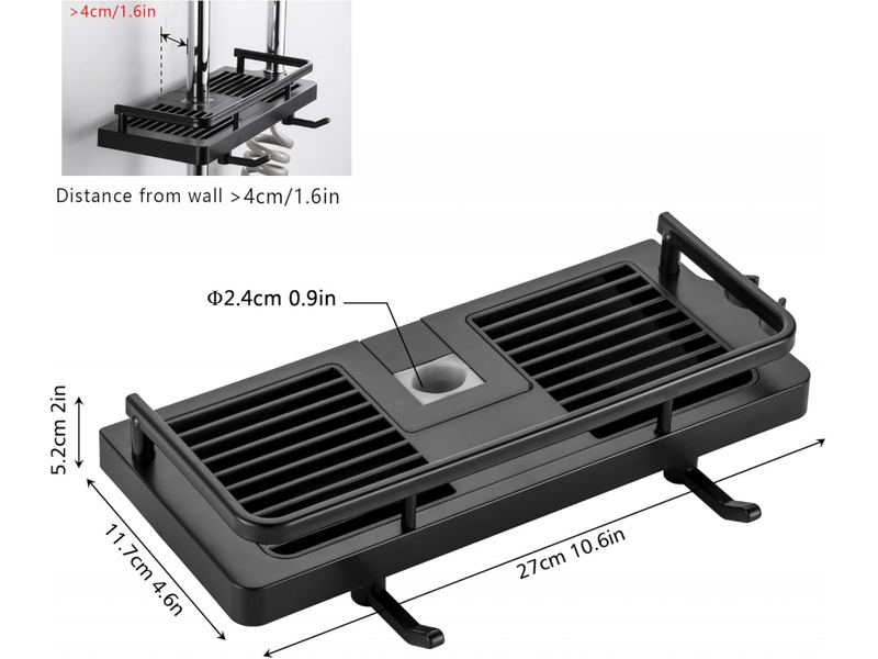  Support de douche, porte-savon, rangement de salle de bain, sans perçage, montage mural, antirouille, autocollant, noir 24mm-25mm  - Conforama E