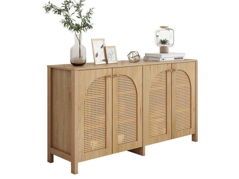  Buffet en rotin naturel meuble de rangement 4 portes style minimaliste pour salon et cuisine 145x80x40cm  - Conforama A