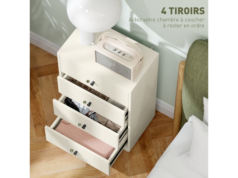  Commode 4 tiroirs moderne, meuble de rangement pour chambre à coucher, salon, entrée, 47 x 29 x 75 cm, crème  - Conforama D