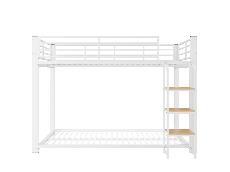 Lit superposé enfant 90x200 cm, pour chambre enfant, avec échelle intégrée, métal et mdf, blanc et noyer, sans matelas  - Conforama A