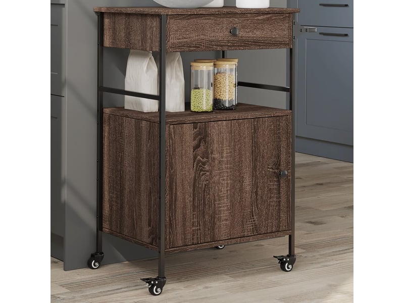  Desserte de cuisine, chariot de rangement chêne marron 56x43x89,5 cm bois d'ingénierie  - Conforama B