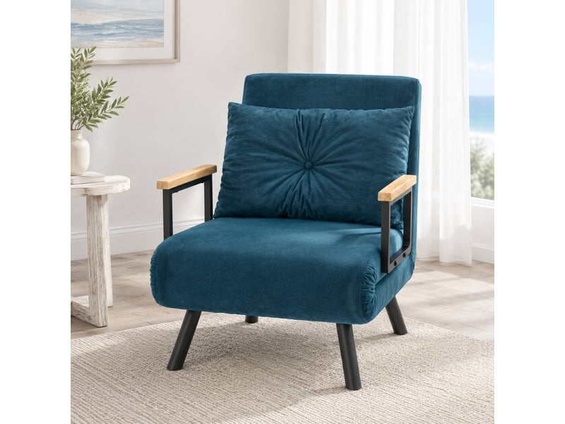  Fauteuil-lit convertible bleu en velours avec dossier réglable 5 positions  - Conforama E