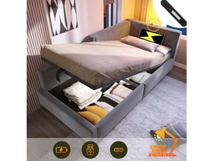 Lit coffre 90x200 cm <strong>MODENUIT </strong>  <strong></strong> coloris gris