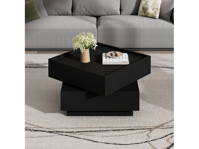  Table basse pivotante 360° noire avec 2 tiroirs - 60 x 60 x 38 cm  - Conforama C