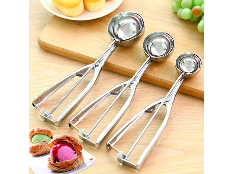  Cuillère à glace en acier inoxydable, cuillère à fruits et sorbets en acier inoxydable, à levier, ∅ 50 mm, glace, argent  - Conforama B
