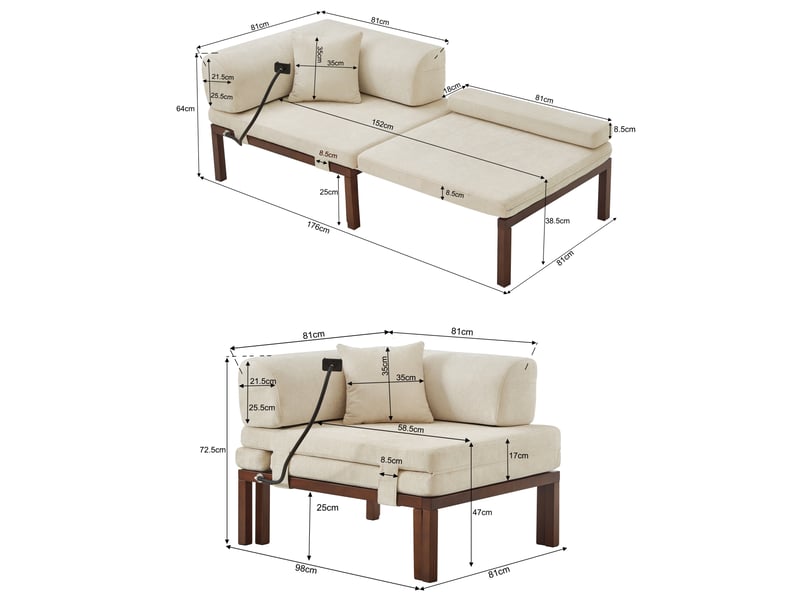  Canapé-lit pliant, couchage simple coulissant, velours beige  - Conforama E