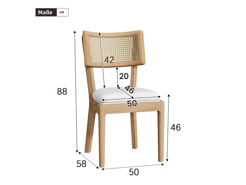  Chaises de salle à manger lot de 4 avec dossier en rotin  - assise rembourrée lin bois massif bois  - Conforama D