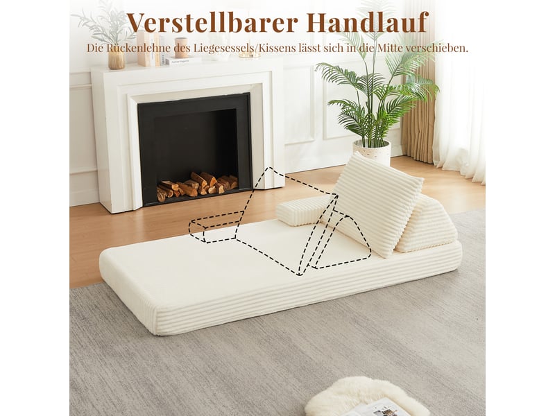  Canapé-lit en velours côtelé 211 cm, méridienne, avec dossiers triangulaires, accoudoirs amovibles, beige  - Conforama E