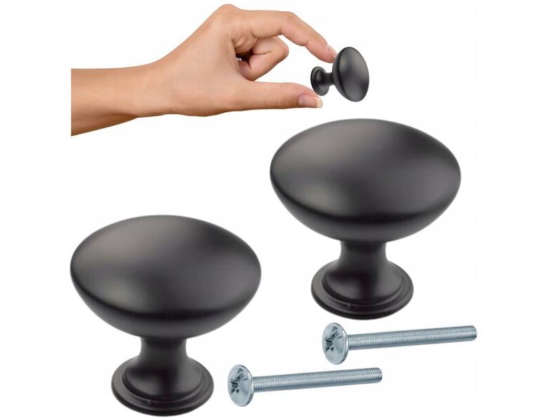  Boutons de meubles ronds mats noirs (2 pièces)  - Conforama A