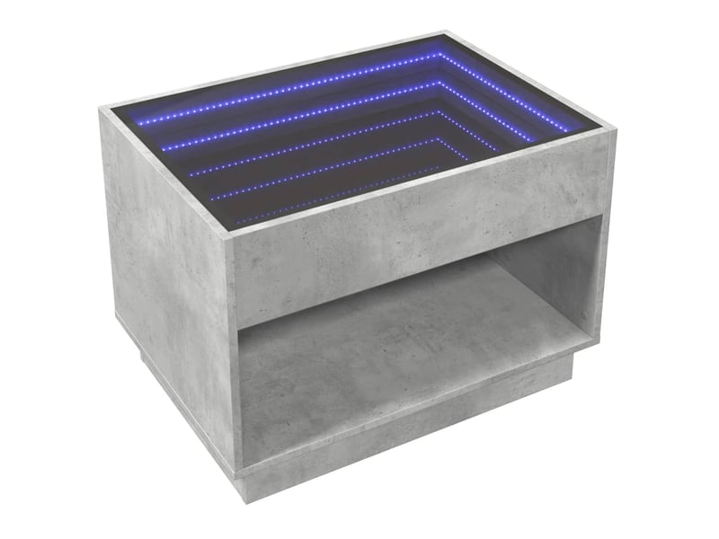 Table basse - table de salon - table à thé avec led infini gris béton 70x50x50 cm - Conforama E