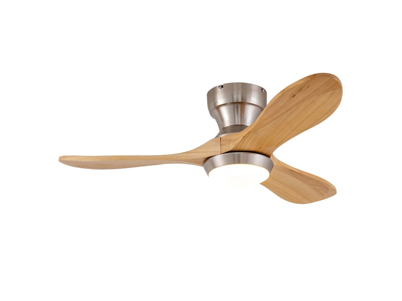  Ventilateur de plafond 90 cm sans éclairage 3 pales bois massif naturel réversible 6 vitesses télécommande silencieux  - Conforama A