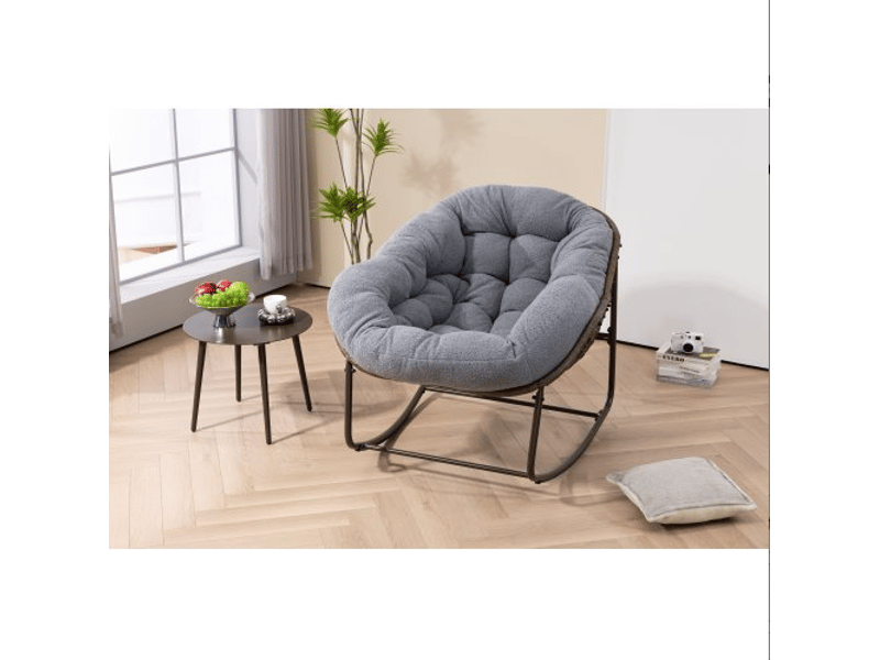  Fauteuil à bascule en rotin gris avec coussin rembourré extérieur  - Conforama B