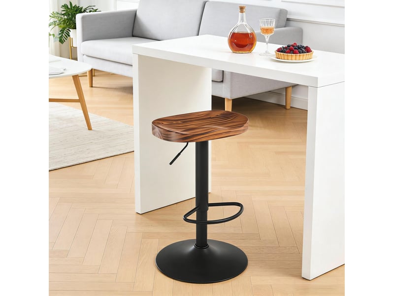  Tabouret de bar pivotant à hauteur réglable avec repose-pieds en bois et métal marron rustique et noir  - Conforama E