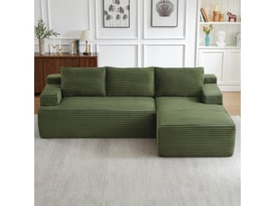 Canapé d'angle l 4 places 238x152 cm modulable - assise profonde style cloud avec ressorts ensachés - velours côtelé vert