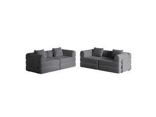 Canapé droit convertible   4 places Tissu gris avec coffre de rangement