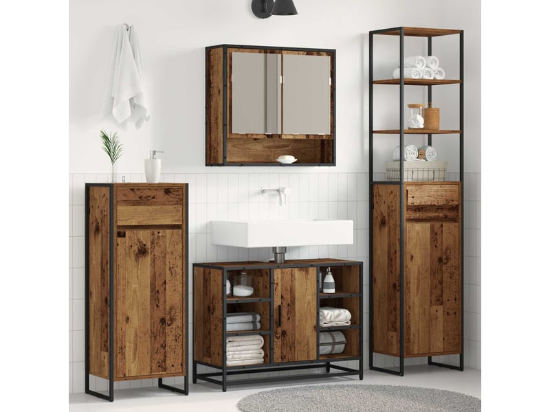  Cabinet de salle de bain, meuble de rangement bois ancien 40x30x180 cm  - Conforama B
