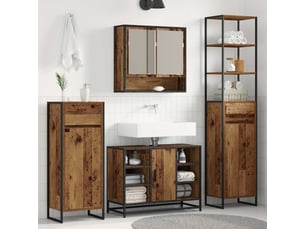 Cabinet de salle de bain, meuble de rangement bois ancien 40x30x180 cm