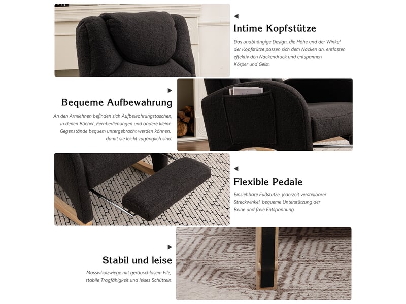 Fauteuil à bascule, fauteuil à bascule rembourré avec accoudoirs, pour chambre, en tissu teddy, gris foncé - Conforama C