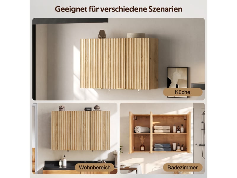  Armoire murale 3 portes en mdf coloris naturel 90 x 29 x 60 cm  - Conforama D
