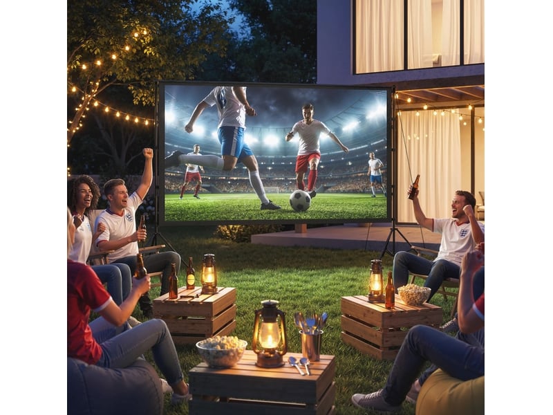  Écran de projection portable 309x62x217 cm – noir – double trépied, projection avant et arrière  - Conforama B