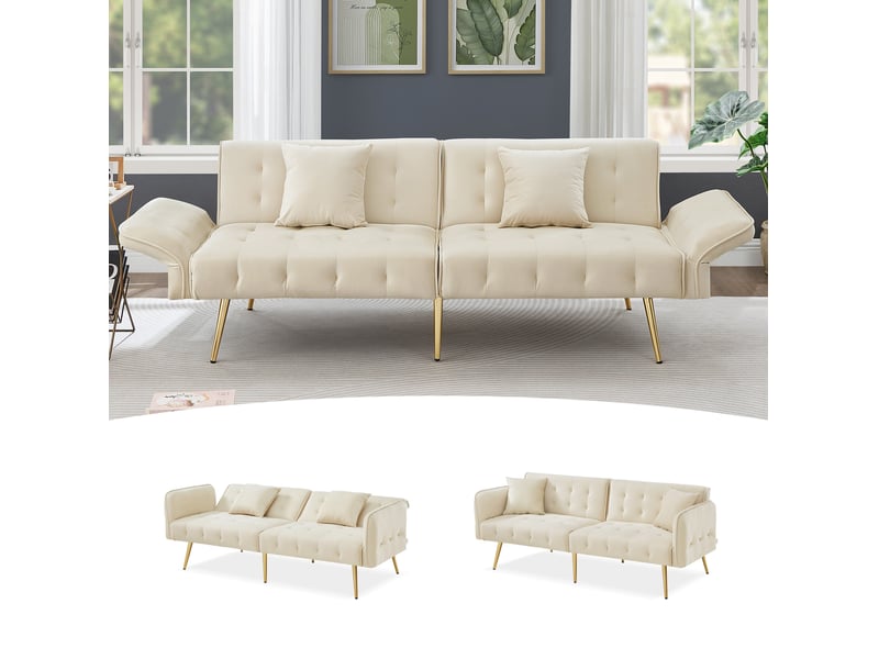 Canapé-lit modenvie 2 places convertible en velours beige 178 x 82 x 70 cm - Conforama D