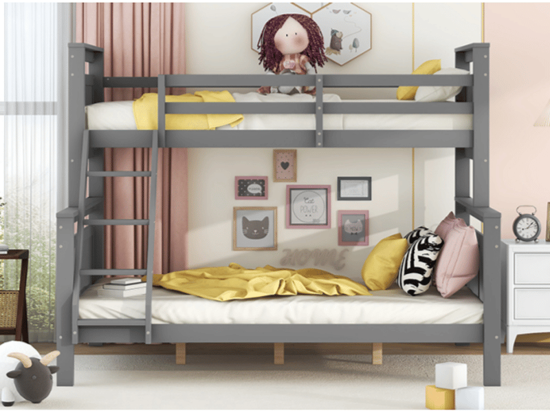  Lit superposé,90x200 et 140x200 cm,convertible,échelle,barrière,pin,gris  - Conforama B