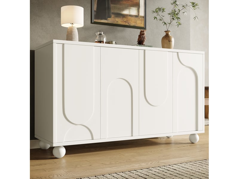  Buffet blanc 4 portes en mdf et métal, 120 x 35 x 71 cm, avec rangement et séparation réglable  - Conforama D
